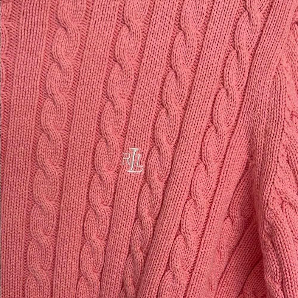 Lauren Ralph Lauren Pink Cropped Cable Knit Crew Neck Sweater made in Hong Kong - Picture 4 of 9